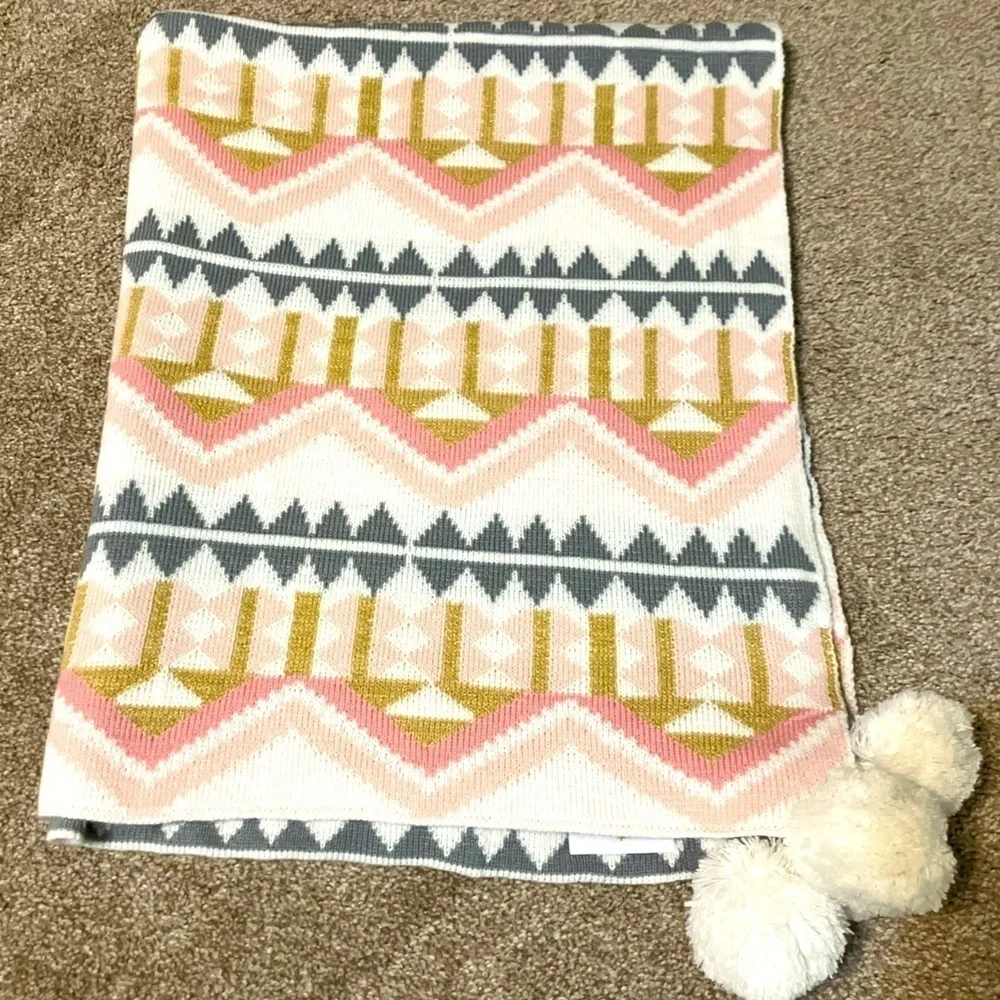 Pottery Barn KIDS‎ Emily Meritt Pom Pom Knit Baby Blanket 30
